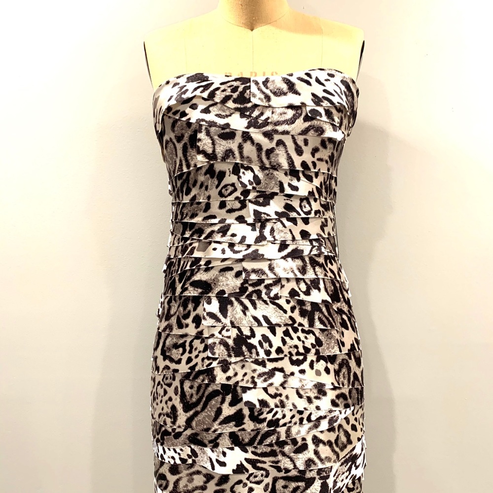 BEBE Animal Print Strapless Cocktail Dress Size M